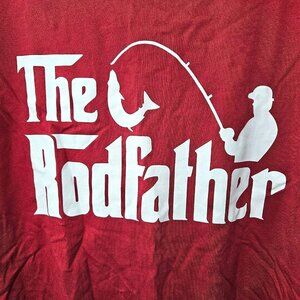 Mens T Shirt Tee 3XL Fishing Outdoor Rodfather Graphic Red Cotton Short Sleeve